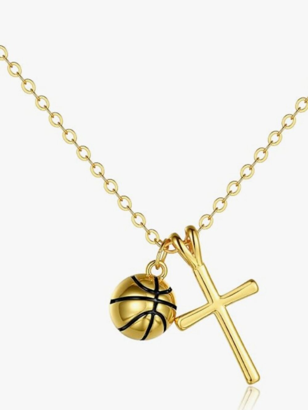 NWT 18K Gold Plated Cross Necklace for Women BasketBall Charm
